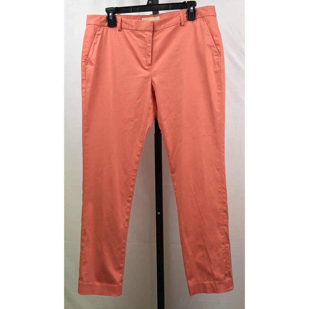 Michael Kors Chino Pants Women 10 Peach Stretch Cotton Trouser Pockets Logo - Picture 12 of 12